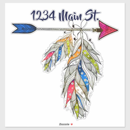 Pijl en sticker postbusadres van veren (Vel)