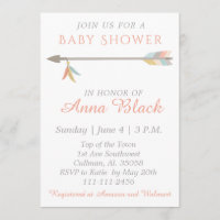 Pijl en veren Baby shower uitnodiging