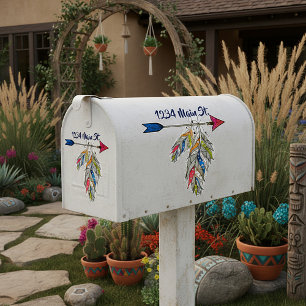 Pijl en veren brievenbus adressticker sticker