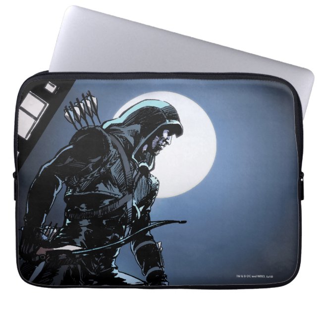 Pijl | Groene Pijl in Moonlight Laptop Sleeve (Voorkant)