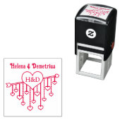 Pijl met hangende harten koppelnamen initialen  zelfinktende stempel (In situ)