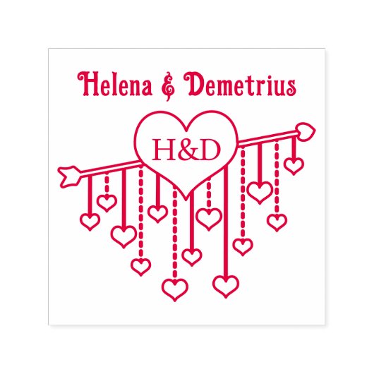 Pijl met hangende harten koppelnamen initialen  zelfinktende stempel (Design)