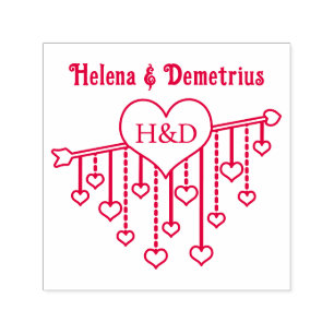 Pijl met hangende harten stel namen initialen  zelfinktende stempel