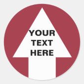 Pijl-omhoog met aangepaste tekst ronde sticker (Voorkant)