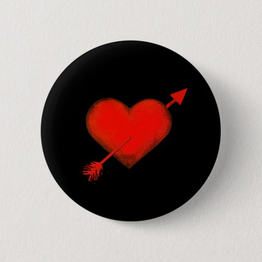 Pijl-rood van Cupid op zwarte Button (Voorkant)