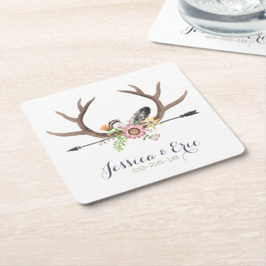 Pijl-Wilde bloem en Antlers Kartonnen Onderzetters (Schuin)