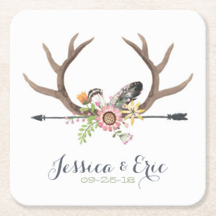 Pijl-Wilde bloem en Antlers Kartonnen Onderzetters