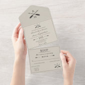 Pijlen en Monogrammen bruiloft | Beige All In One Uitnodiging (Afscheurbaar)