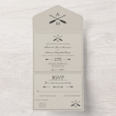 Pijlen en Monogrammen bruiloft | Beige All In One Uitnodiging (Binnen)