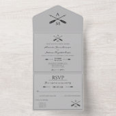 Pijlen en Monogrammen bruiloft | Grijs All In One Uitnodiging (Binnen)