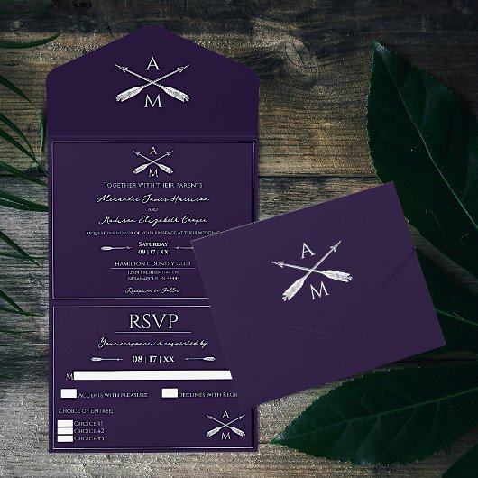 Pijlen en Monogrammen bruiloft | PAARS All In One Uitnodiging