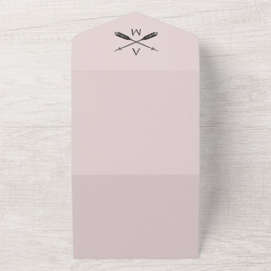 Pijlen en Monogrammen bruiloft | Roze All In One Uitnodiging (Buitenkant)