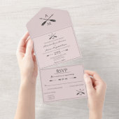 Pijlen en Monogrammen bruiloft | Roze All In One Uitnodiging (Afscheurbaar)