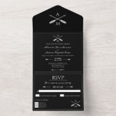 Pijlen en Monogrammen Trouwen | Black All In One Uitnodiging (Binnen)