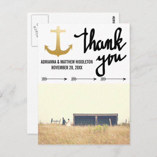 Pijlen Faux Gold Folie Anker Trouwen Dank u Briefkaart (Voorkant / Achterkant)