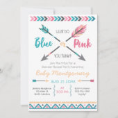 Pijlen Gender Reveal Party Invitation Feathers Bei Kaart (Voorkant)