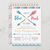 Pijlen Gender Reveal Party Invitation Feathers Bei Kaart (Voorkant / Achterkant)