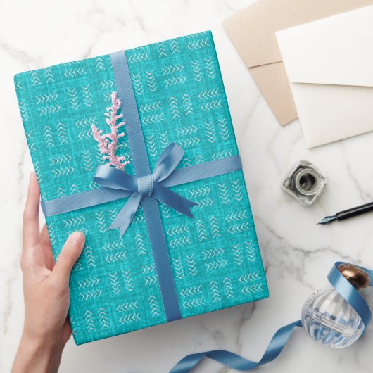 Pijlen op Turquoise Linnen Cadeaupapier (Geschenken)