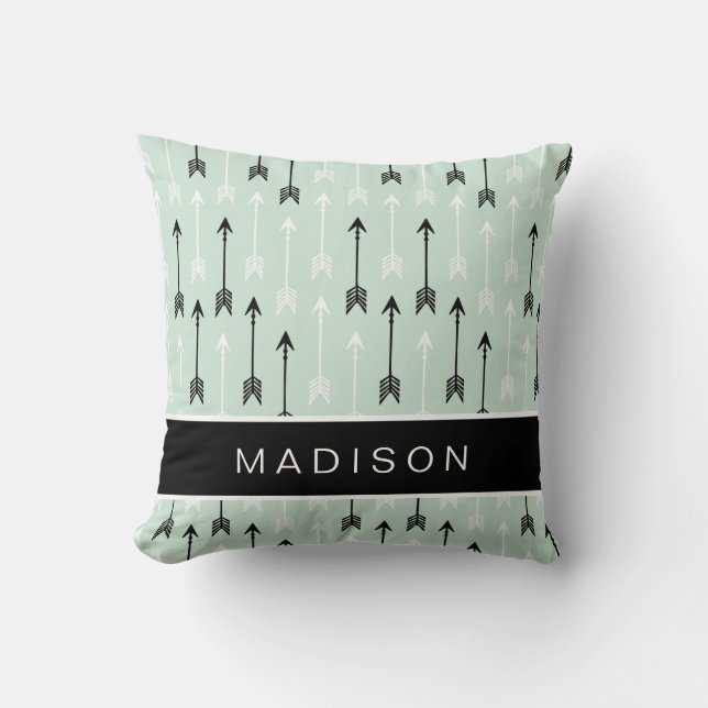 Pijlen Voeg Jouw naam Mint Black White toe Kussen (Voorkant)