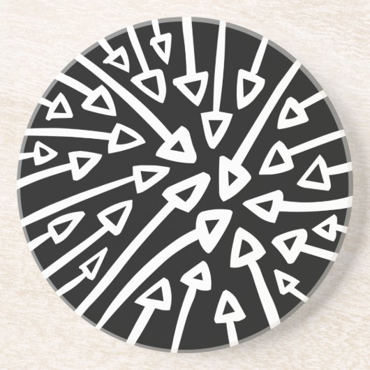 Pijlen - wit op zwart zandsteen onderzetter (Voorkant)