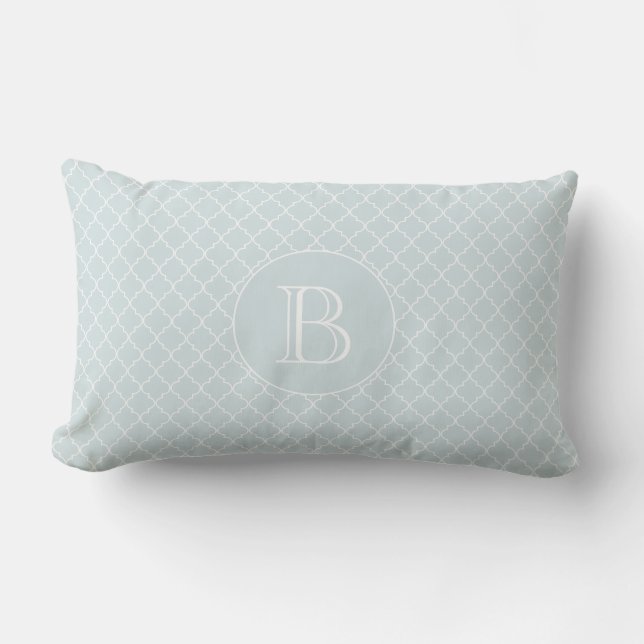 Pijler buitenshuis | Monogram blauw Quatrefoil-pat Buitenkussen (Voorkant)