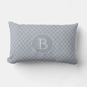 Pijler buitenshuis   Monogram blauw Quatrefoil-pat Buitenkussen