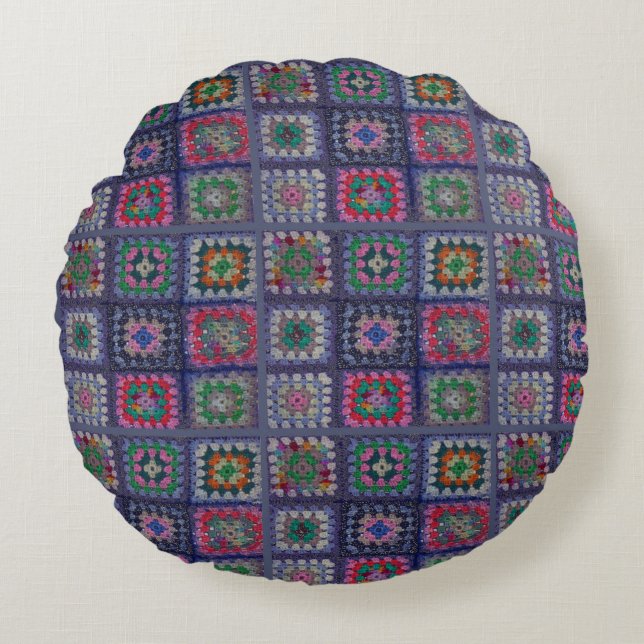 Pijler - Granny Square Crochet Pattern Rond Kussen (Voorkant)
