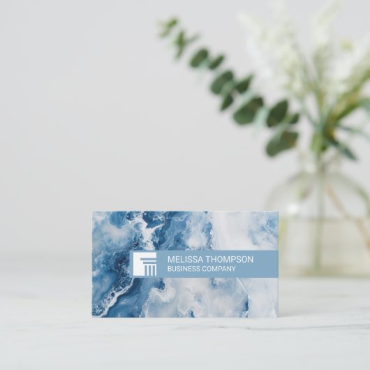 Pijler-Logo | Blauw marmeren achtergrond Visitekaartje (Staand voorkant)