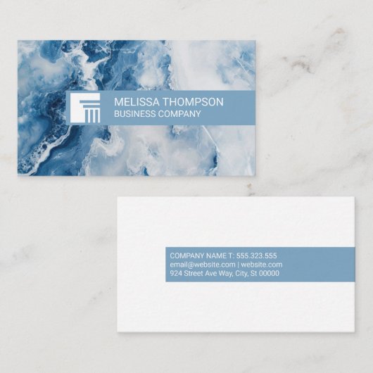 Pijler-Logo | Blauw marmeren achtergrond Visitekaartje (Voorkant / Achterkant)