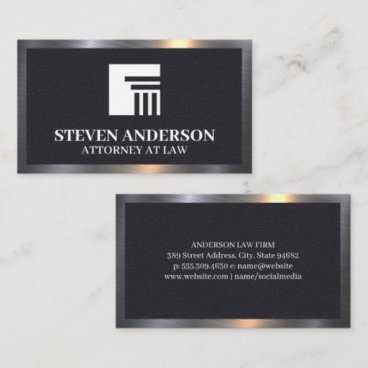 Pijler-Logo | Ledertextiel | Metaalversiering Visitekaartje (Voorkant / Achterkant)