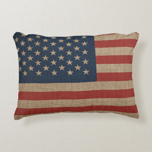 Pijler met Amerikaanse vlag op bruin canvas Decoratief Kussen
