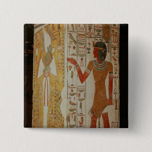 Pijler met Osiris en priester Vierkante Button 5,1 Cm (Voorkant)