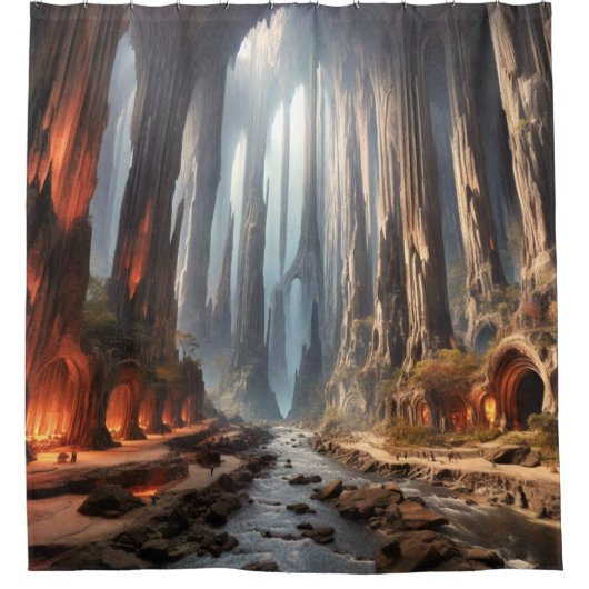 Pijlers en mensen douchegordijn (Voorkant)