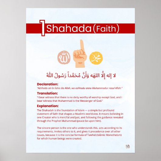 Pijlers van de Islam - Shahada (Geloof) Rood Poster (Voorkant)