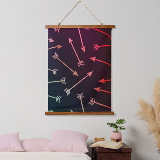 Pijlpalm, roze tinten op zwart hangend wandkleed (Slaapkamer)