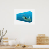 Pijlrog beweegt! Blauwe achtergrond met verloop on Poster (Keuken)