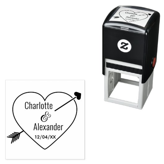 Pijltje doorboort Hart Ampersand Koppel Namen Datu Zelfinktende Stempel (In situ)