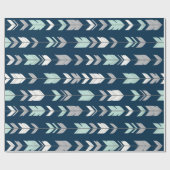 Pijlvangers - munt/grijs op marineblauw Gift Wrap Cadeaupapier (Vlak)