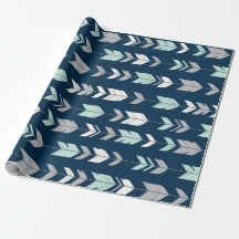 Pijlvangers - munt/grijs op marineblauw Gift Wrap