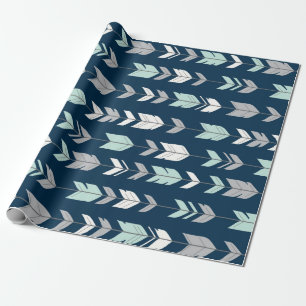 Pijlvangers - munt/grijs op marineblauw Gift Wrap Cadeaupapier