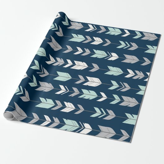 Pijlvangers - munt/grijs op marineblauw Gift Wrap Cadeaupapier (Uitgerold)