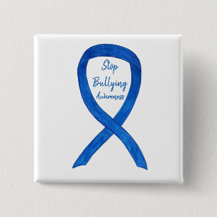 Pijn Blauw lint op aangepast lint stoppen met pest Vierkante Button 5,1 Cm