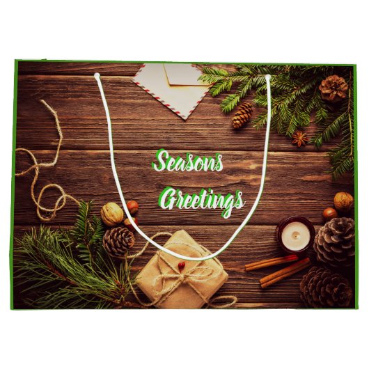 Pijn Cones en specerijen Seizoensgebonden Gift Bag Groot Cadeauzakje (Achterkant)