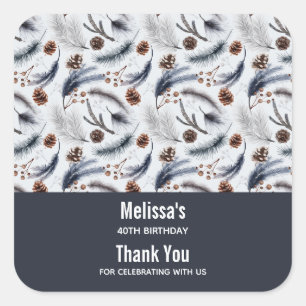 Pijn Cones & Pine Needles Winter Pattern Favor Vierkante Sticker