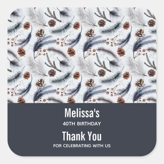 Pijn Cones & Pine Needles Winter Pattern Favor Vierkante Sticker (Voorkant)