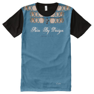 Pijn door ontwerp Faux Blue Lace-up All-Over-Print T-shirt