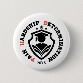 Pijn, Moeite, Vastberadenheid – Grappige PhD-quote Ronde Button 5,7 Cm