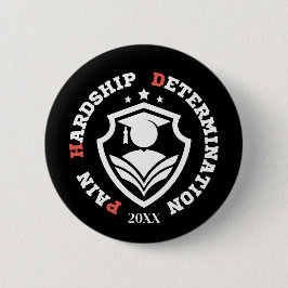 Pijn, Moeite, Vastberadenheid – Grappige PhD-quote Ronde Button 5,7 Cm