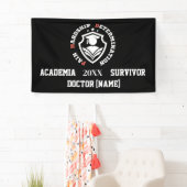 Pijn, Moeite, Vastberadenheid – Grappige PhD-quote Spandoek (Insitu)