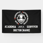 Pijn, Moeite, Vastberadenheid – Grappige PhD-quote Spandoek (Horizontaal)